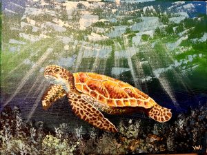 underwater turtle hand painted acrylic painting on canvas