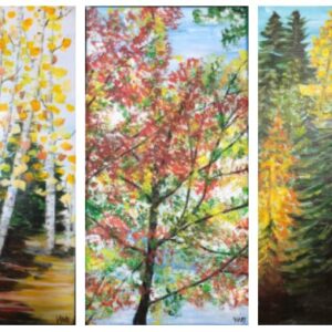 Original - Set of 3 Autumn Trees - Hand-painted acrylic on canvas