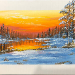 Original - Sunset in the Snow - Hand-painted acrylic on canvas